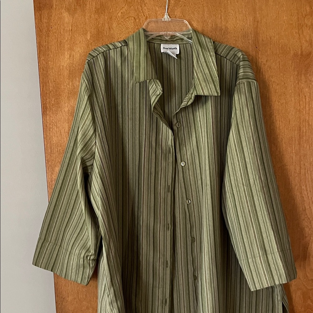 Bon Worth Olive Striped Blouse with matching Capris